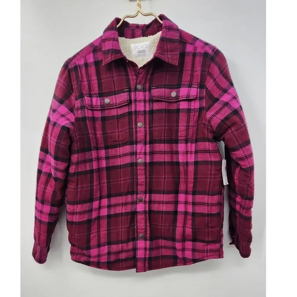 New NWT The‎ Childrens Place Girls Sherpa Lined Plaid Flannel Size large 10-12